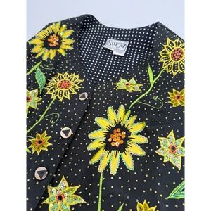 VTG Surya‎ Sunflower Embellished Vest S Walking Art Floral Boho Cottagecore